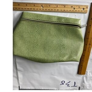 Lime Green Snakeskin Print Cosmetic Bag Pouch Zipper Closure